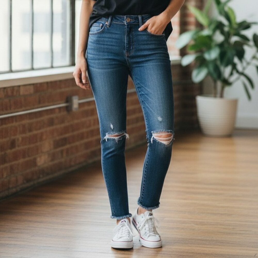 Madewell Womens Size 29 Medium Wash Distressed 9" High Rise Skinny Denim Jeans